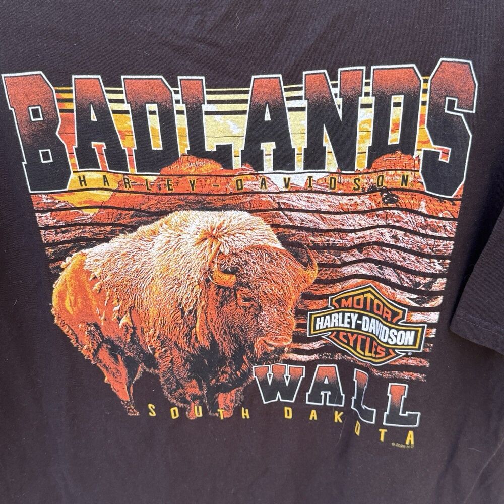 Harley Davidson T Shirt 2022 Badlands South Dakota Large 19x26 Black Short Sleev